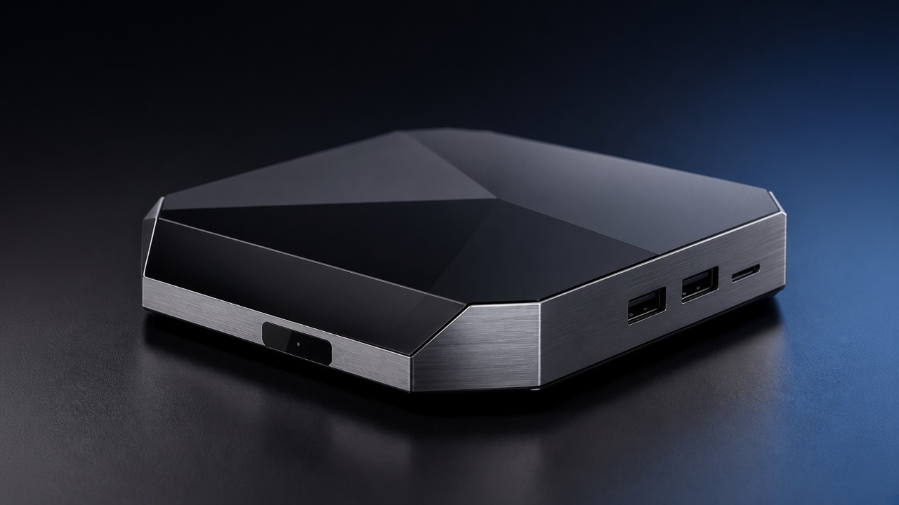 Commercial Android box with USB ports and microSD slot for retail digital signage playback